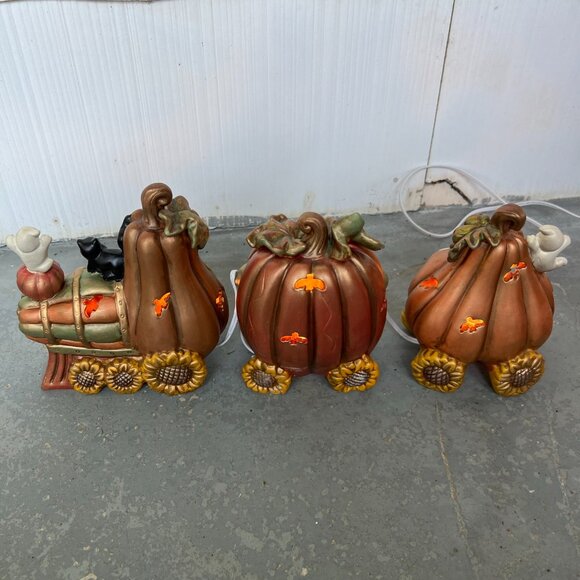 vintage Halloween light up train ghosts, cats, pumpkins sunflowers 3 piece set - Picture 6 of 16